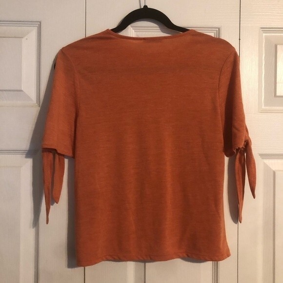 ZARA Medium Orange Rust Open Arms Tie Blouse Shirt Cold Shoulder Lightweight - Picture 4 of 6